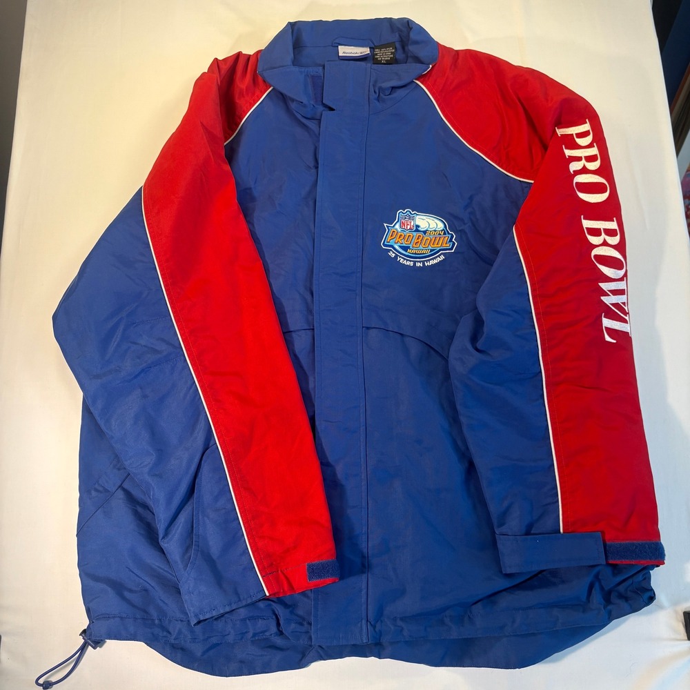Vintage Reebok NFL Pro Bowl 2004 Hawaii Jacket XL Blue Red Windbreaker 25 Years